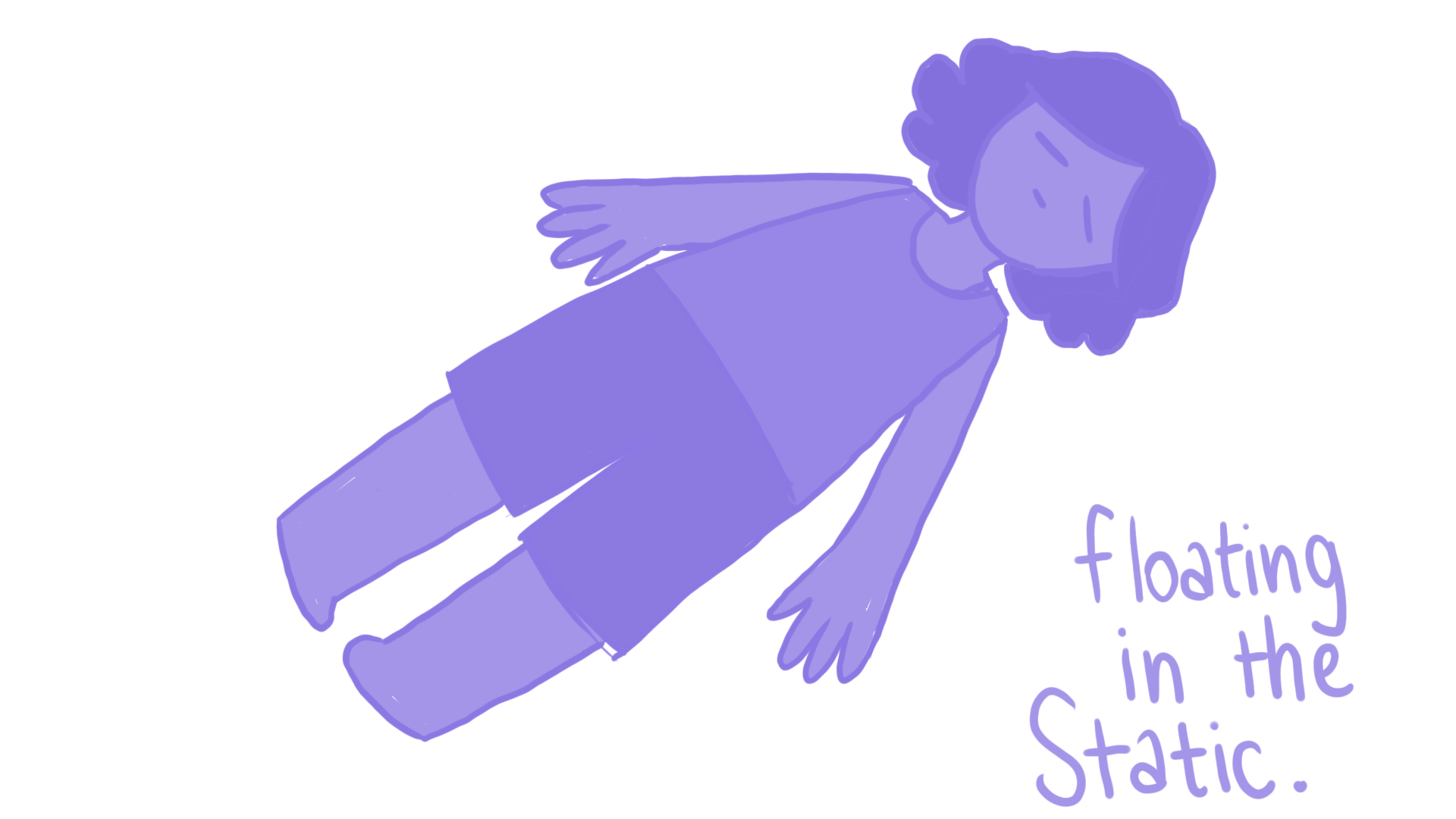 A girl floating in static with the caption 'floating in the static'